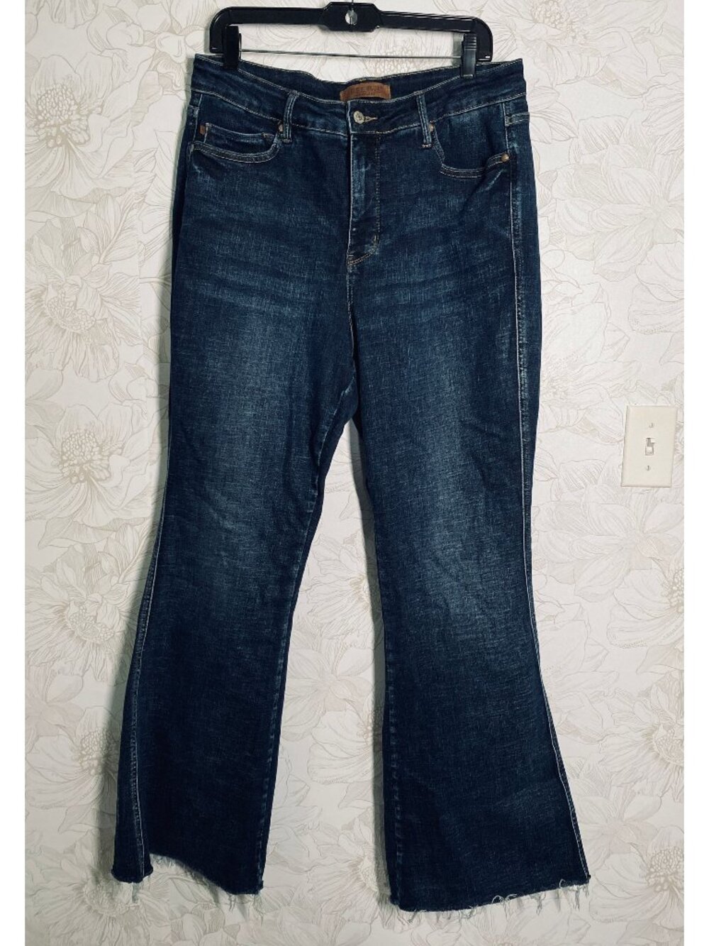Judy Blue Womens Distressed Hem Flared Jeans Size 16W Dark Wash Denim